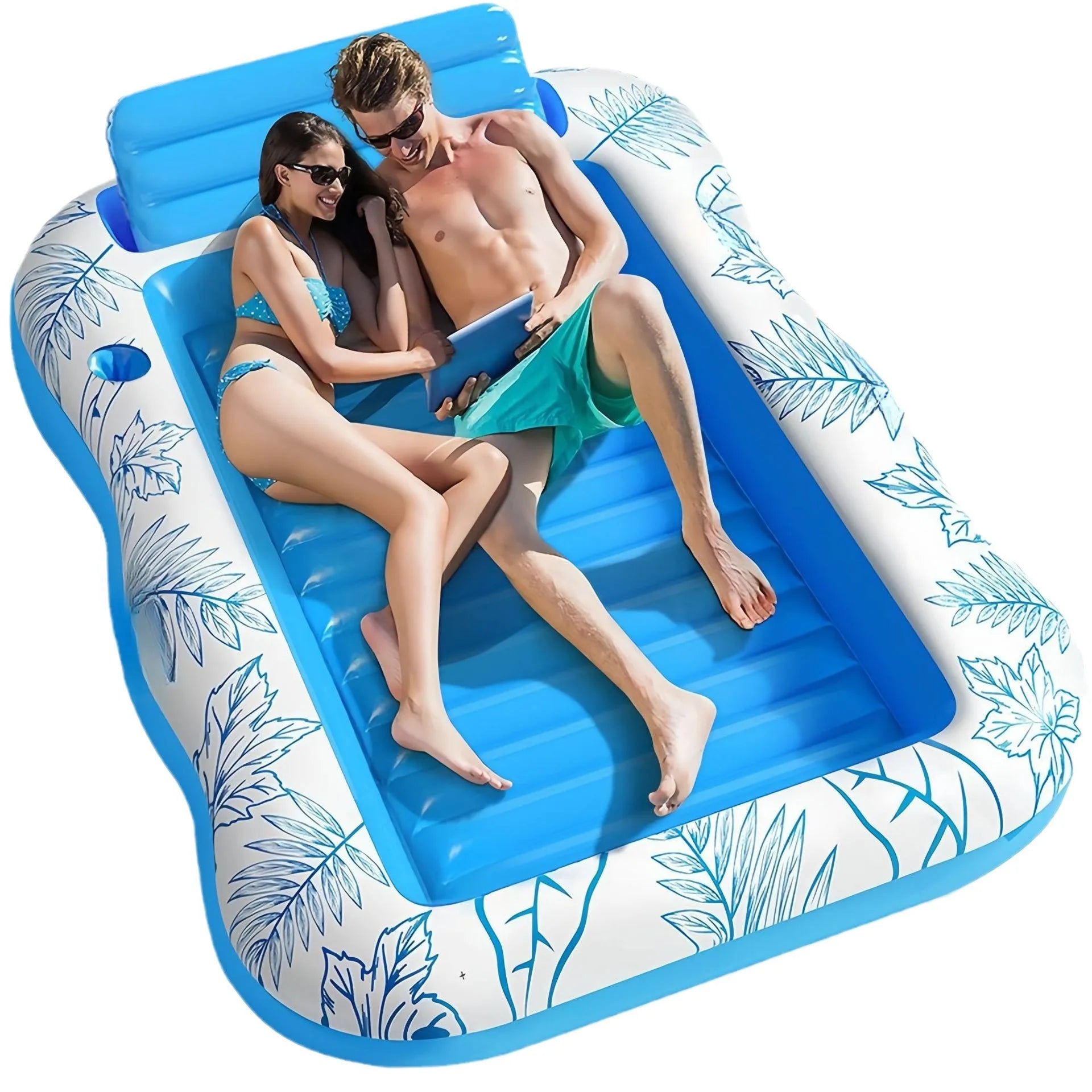 inflatable adult pool lounger with drink holder