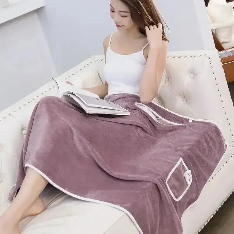 Womens Wearable Bath Towel Quick-Dry Spa Beach & Gym Bathrobe Towel