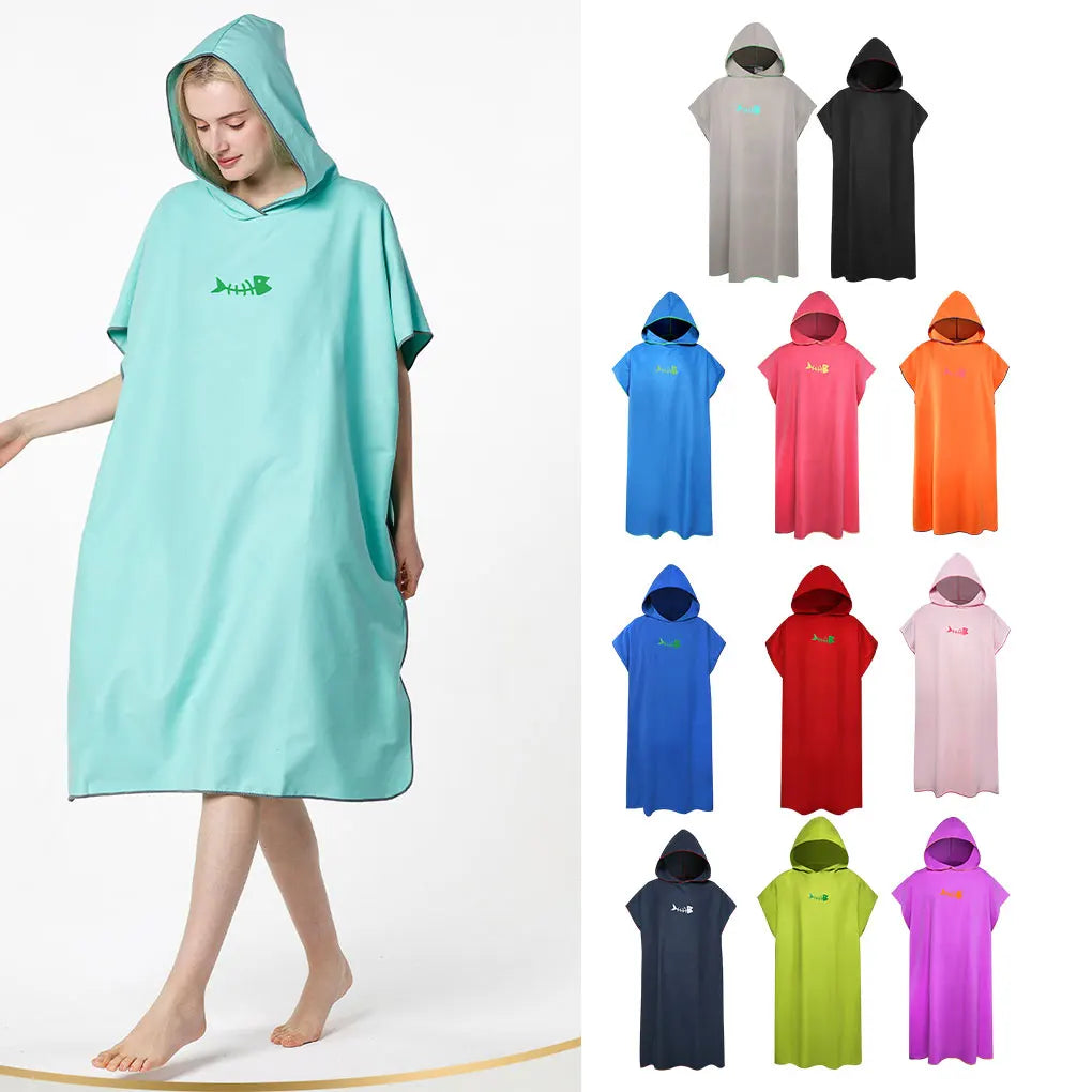 Hooded Towel Poncho for Adults Quick-Dry Microfiber Beach & Swim