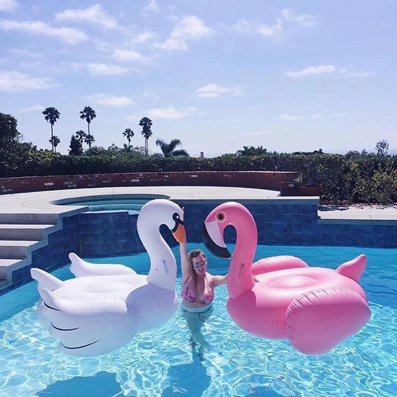 inflatable flamingo and white swan pool raft lounge toy
