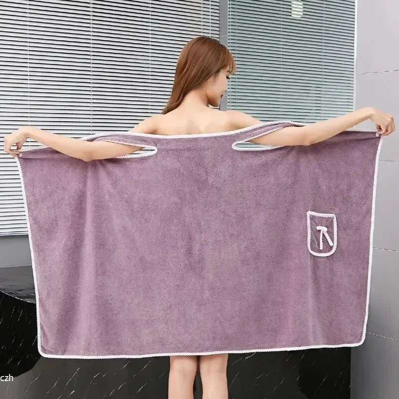 Womens Wearable Bath Towel Quick-Dry Spa Beach & Gym Bathrobe Towel