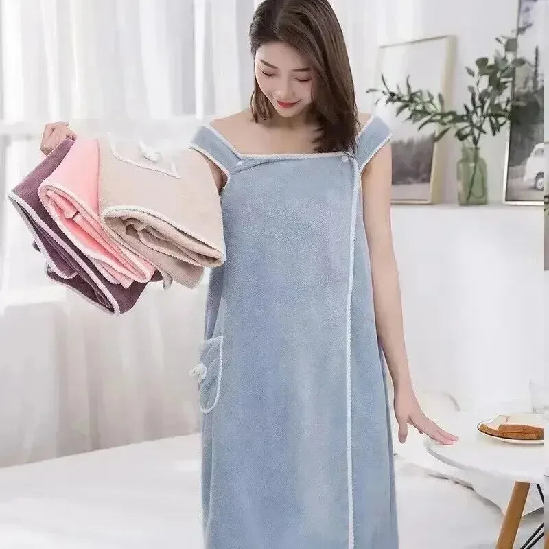 Womens Wearable Bath Towel Quick-Dry Spa Beach & Gym Bathrobe Towel