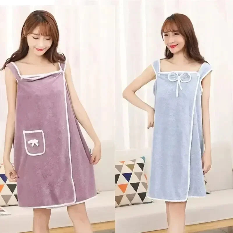Womens Wearable Bath Towel Quick-Dry Spa Beach & Gym Bathrobe Towel